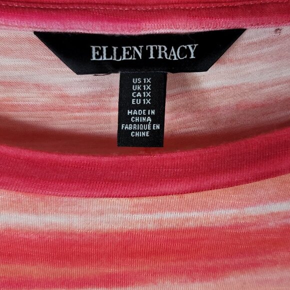 Ellen Tracy Pullover Top Pink 1X Round Neck Open Short Sleeve Ties On Striped - Picture 6 of 8